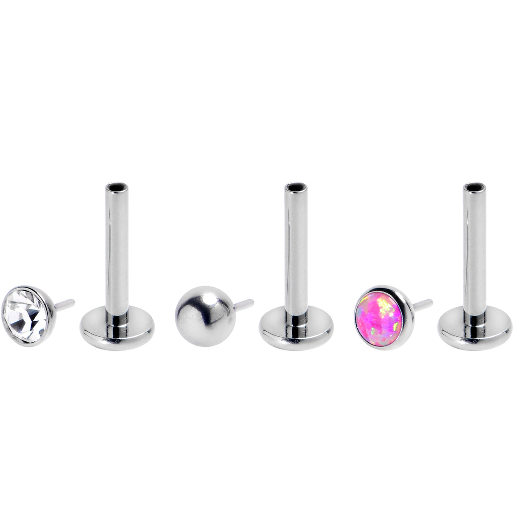 16G 5/16 Pink Synthetic Opal G23 Titanium Threadless Push In Labret Set of 3