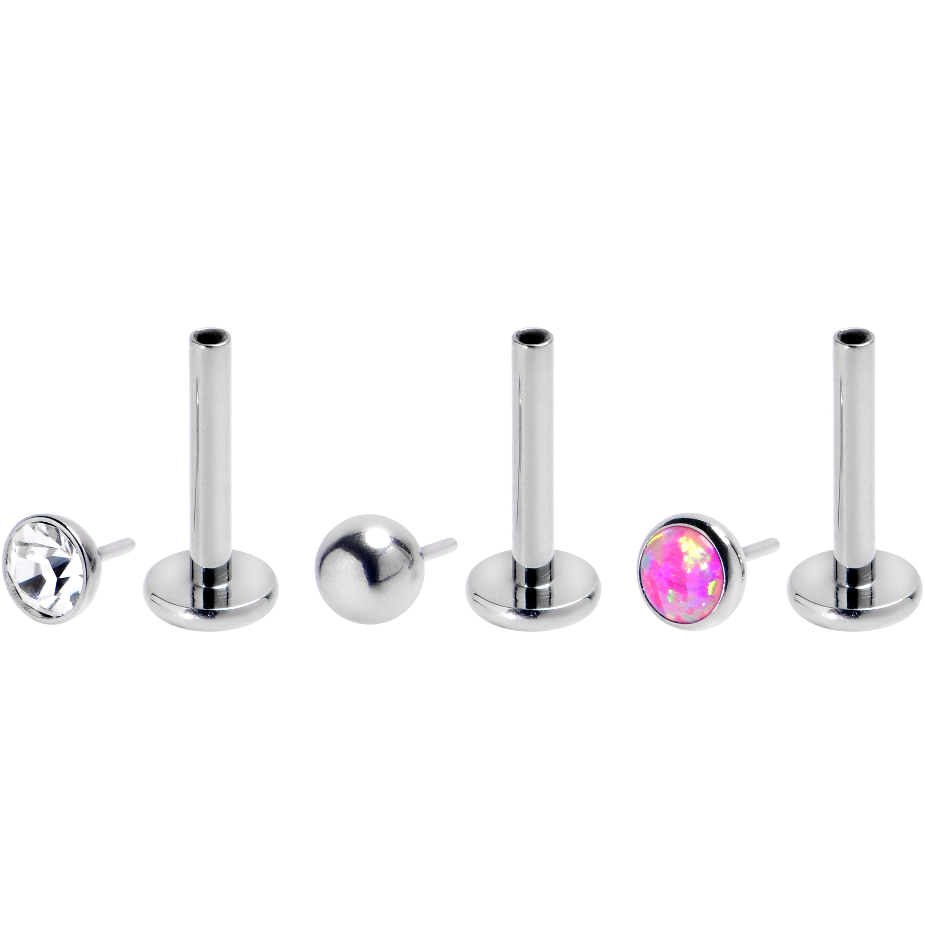 16G 5/16 Pink Synthetic Opal G23 Titanium Threadless Push In Labret Set of 3