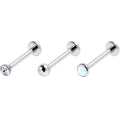 16G 3/8 White Synthetic Opal G23 Titanium Threadless Labret Set of 3