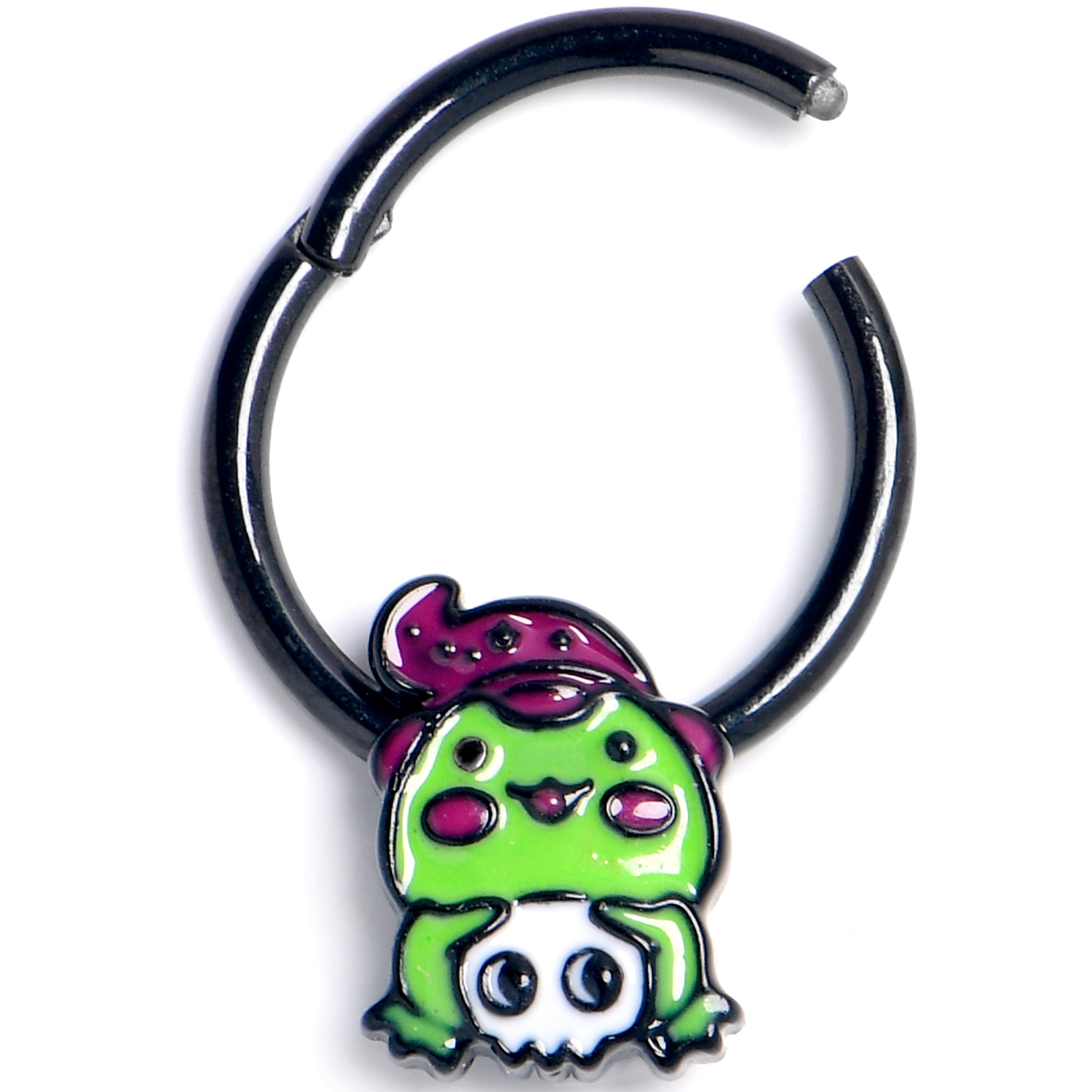 16G 3/8 Black Witch Frog Skull Halloween Hinged Segment Ring