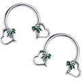 14G 9/16 Palm Tree Love Horseshoe Nipple Ring Set
