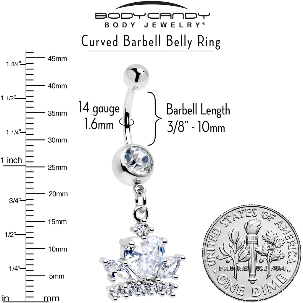 Clear Gem Heart Crown Dangle Belly Ring