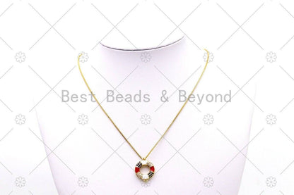CZ Micro Pave with Enamel Lifebuoy Shape Connector, 18K Gold Filled Lifebuoy Charm, Necklace Bracelet Connector,Sku#LK501