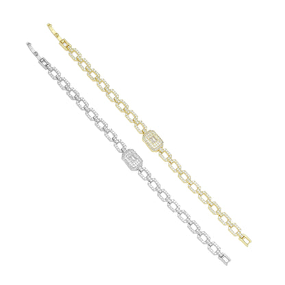 Rectangle CZ Link With Rectangle CZ Center Bracelet, Sku#A380