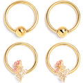 16G 3/8 Gold Tone Regal Rose BCR Captive Ring Set of 4