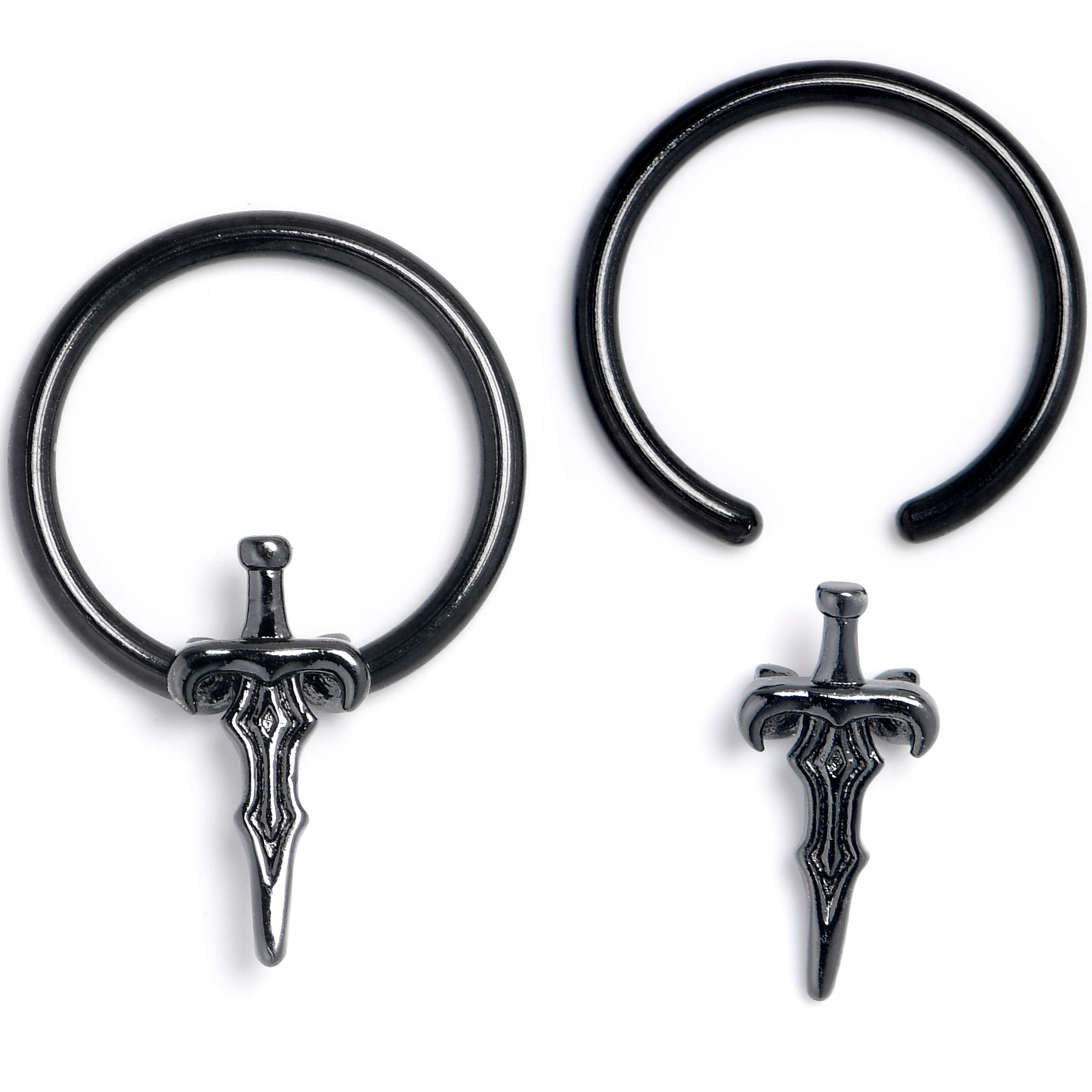 16G 3/8 Black Medieval Sword BCR Captive Ring Set of 4