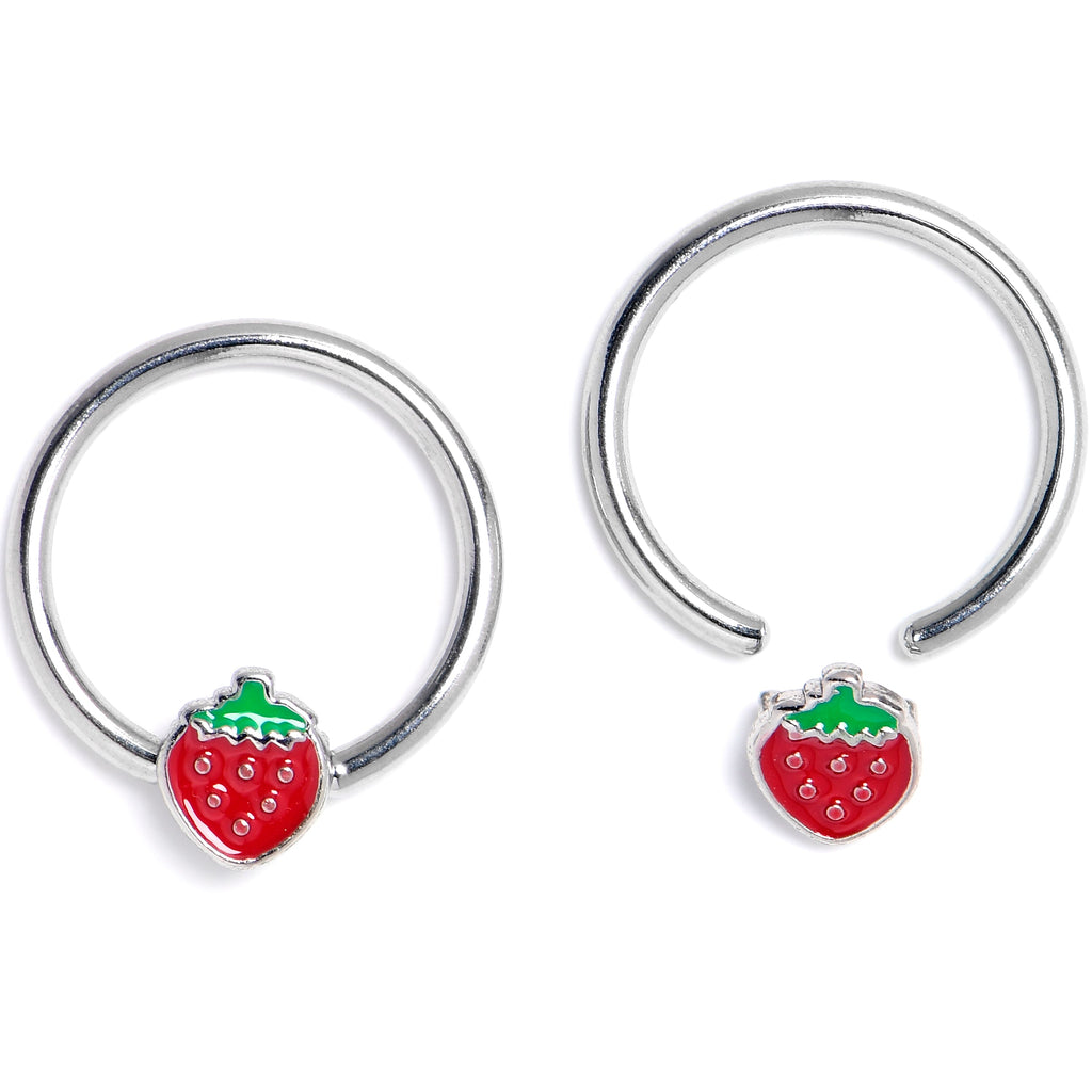 16G 3/8 Strawberry Red BCR Captive Ring Set of 4