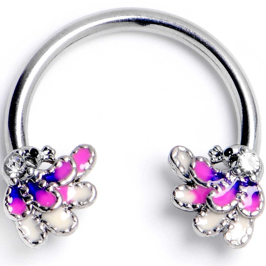 16G 3/8 Clear Gem Peacock Purple Horseshoe Circular Barbell