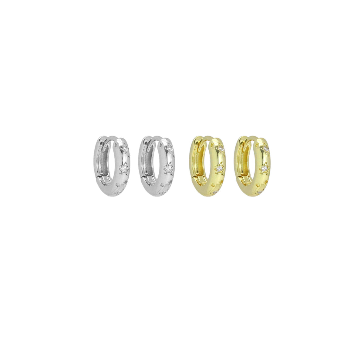 Clear CZ Round Hoop with Star Earrings, Sku#A401