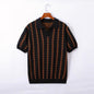 Men's Knitted Striped Polo Shirt Lapel Half Sleeve Jacquard T-shirt