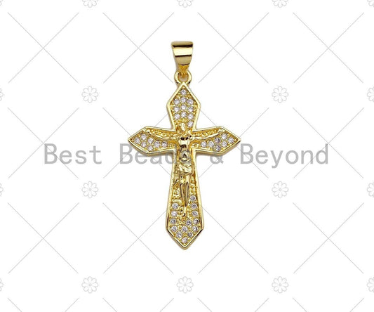 CZ Micro Pave Jesus On Cross Pendant/Charm,Cubic Zirconia Charm, Necklace Bracelet Charm Pendant,19x30mm, Sku#JL15