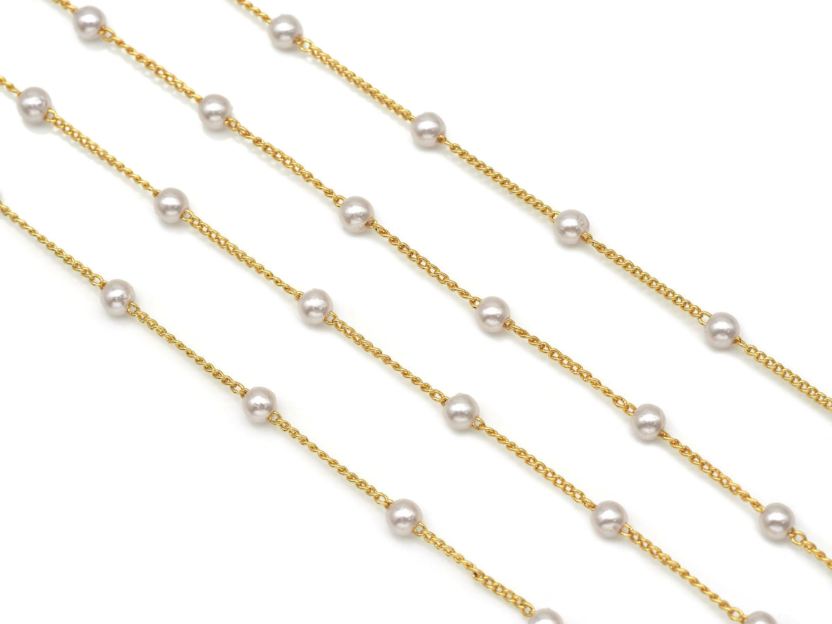 18K Gold/Silver Filled Dainty Pearl Satellite Chain,Sku#E556