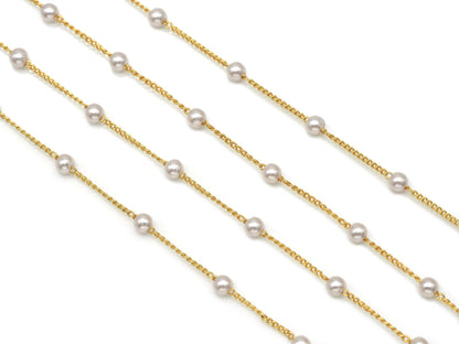 18K Gold/Silver Filled Dainty Pearl Satellite Chain,Sku#E556