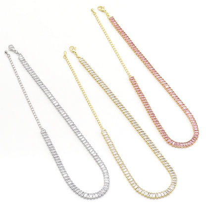 Thick Baguette CZ Tennis Chain Necklace,Sku#LD349