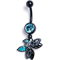 Blue CZ Gem Black Night Drama Butterfly Dangle Belly Ring