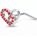 20G 7mm Red Gem Asymmetrical Heart L Shape Nose Ring