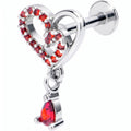 16G 5/16 Red CZ Gem Asymmetrical Heart Dangle Labret Monroe Tragus