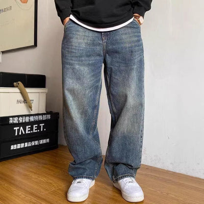 American-style Casual High-end Heavyweight Washed Vintage Jeans For Spring And Autumn