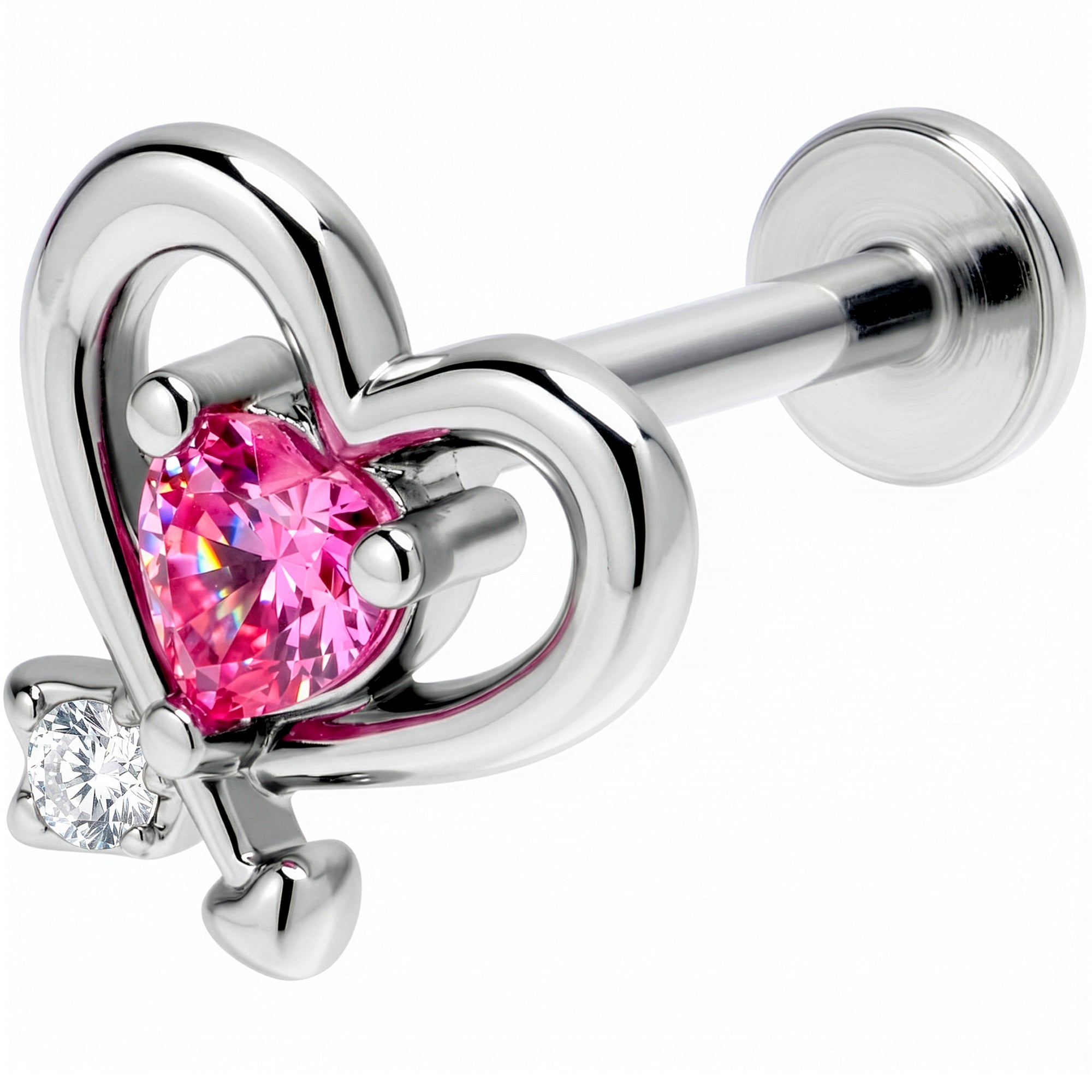 16G 5/16 Pink CZ Gem Internally Threaded Wrapped Heart Labret