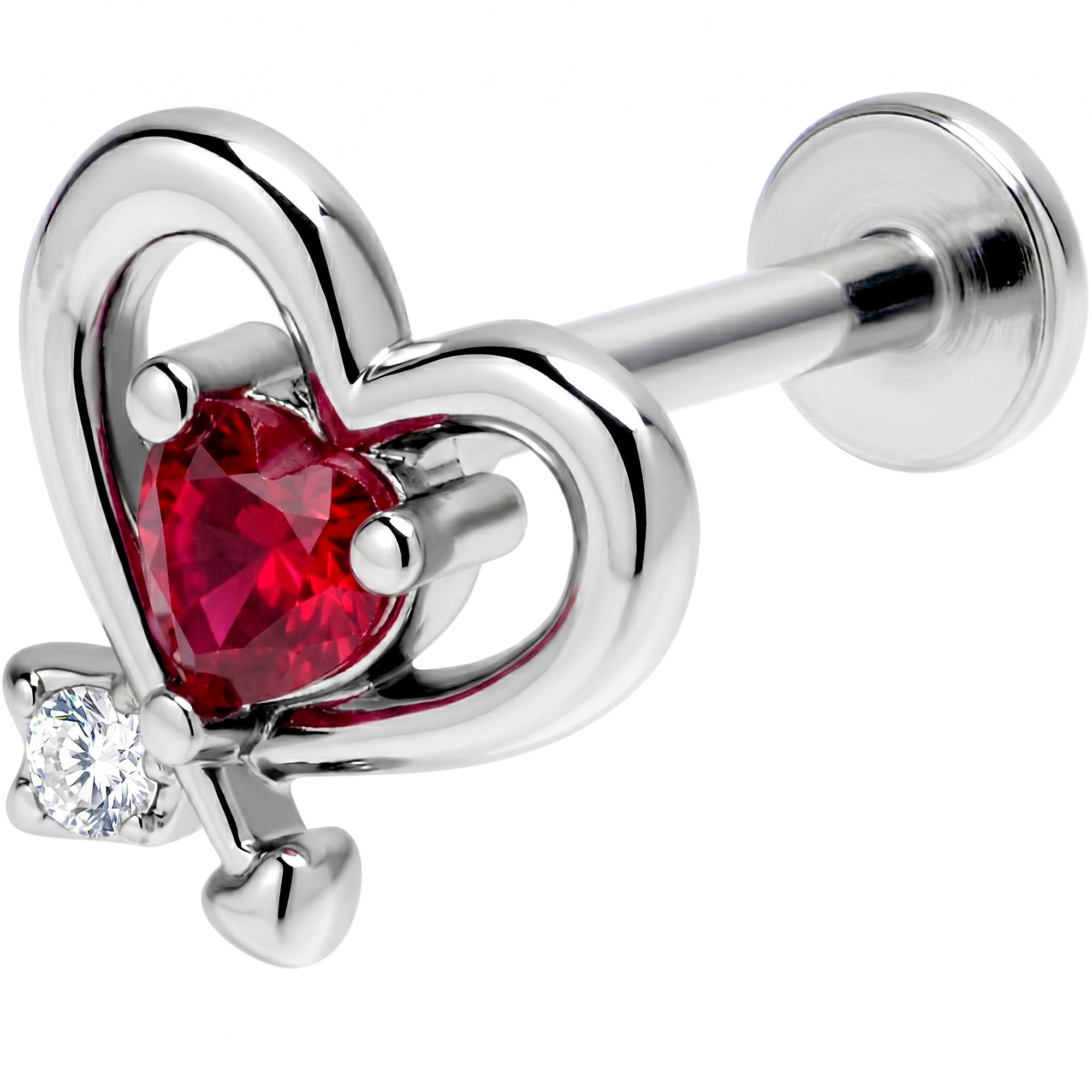16G 5/16 Red CZ Gem Internally Threaded Wrapped Heart Labret