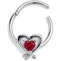 16G 3/8 Red CZ Gem Wrapped In Heart Hinged Segment Ring