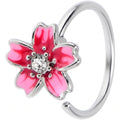 20G 5/16 Clear Gem Perfect Pink Flower Nose Hoop