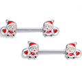 14G 9/16 Red Gem Santa Bag Heart Holiday Barbell Nipple Ring Set