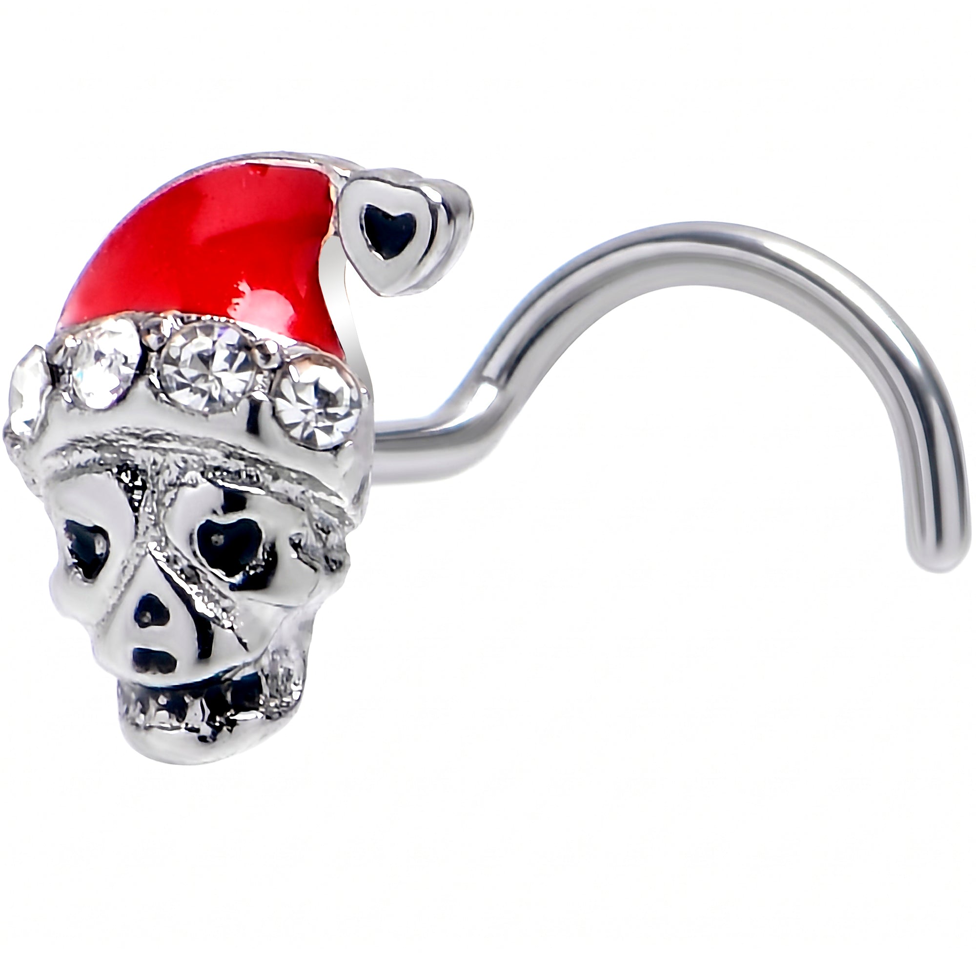 20G 7mm Clear Gem Santa Hat Skull Left Side Nose Screw