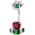 Black Red Gem Holiday Abstract Heart Double Mount Belly Ring