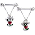 14G 9/16 Red Green Gem Holiday Abstract Heart Dangle Nipple Ring Set