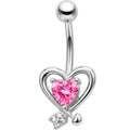 Pink CZ Gem Wrapped In Heart Belly Ring
