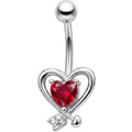 Red CZ Gem Wrapped In Heart Belly Ring
