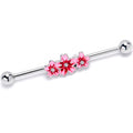 14G Clear Gem Perfect Pink Flower Trio Industrial Barbell 38mm
