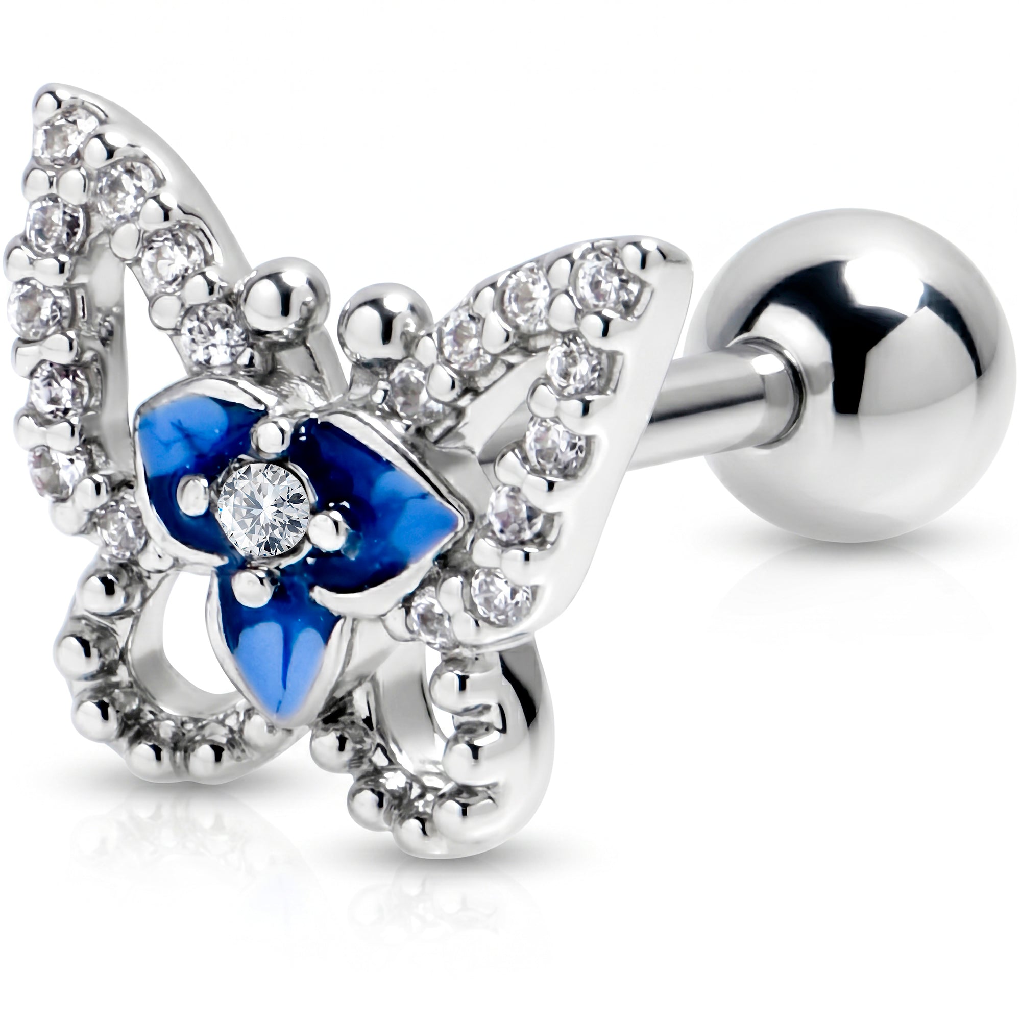 16G 1/4 Clear Gem Fabulous Butterfly Blue Cartilage Tragus Earring