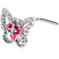20G 7mm Clear Gem Fabulous Butterfly Pink L Shape Nose Ring