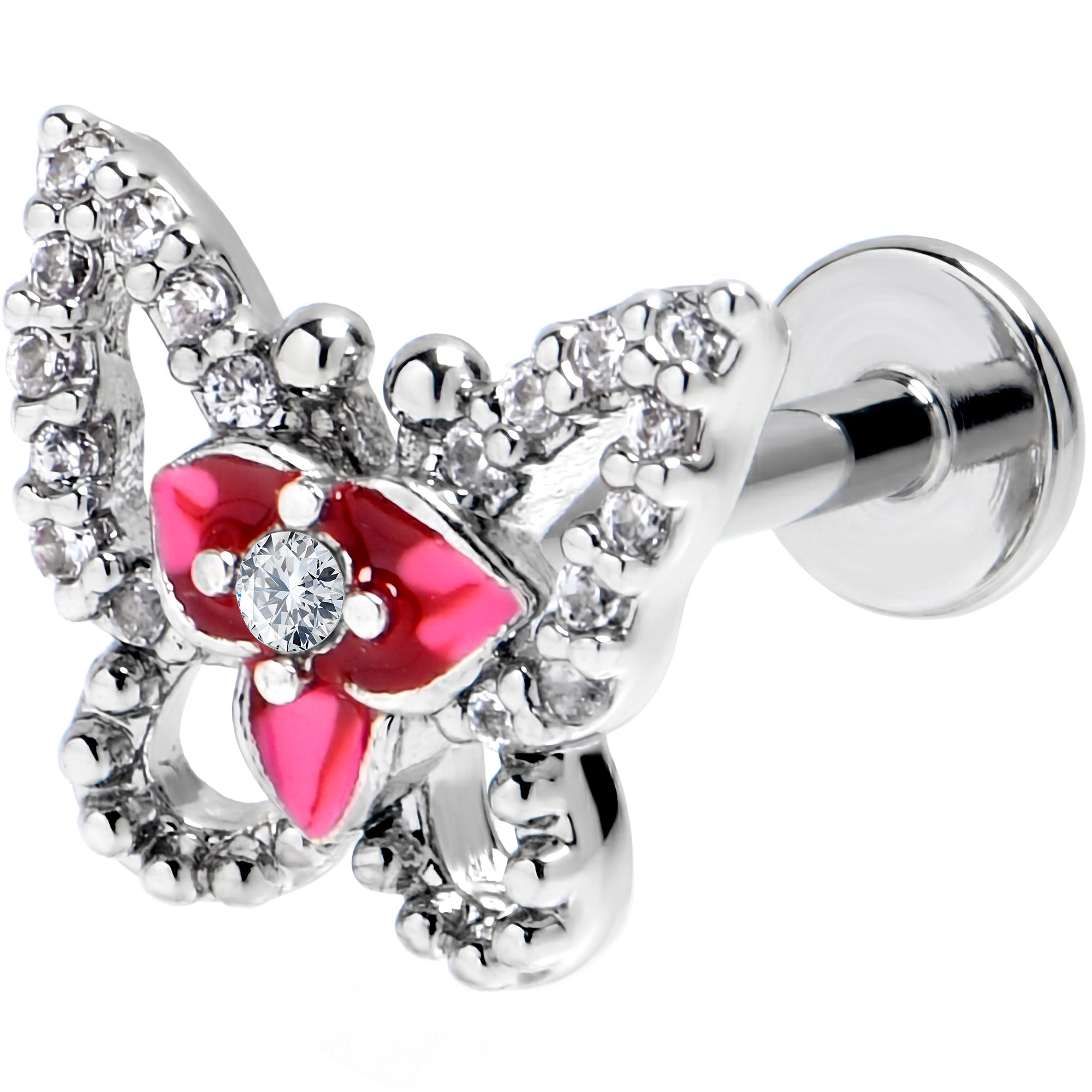 16G 5/16 Clear Gem Fabulous Butterfly Pink Labret Monroe Tragus