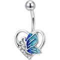 Clear Gem Butterfly Love Heart Blue Belly Ring
