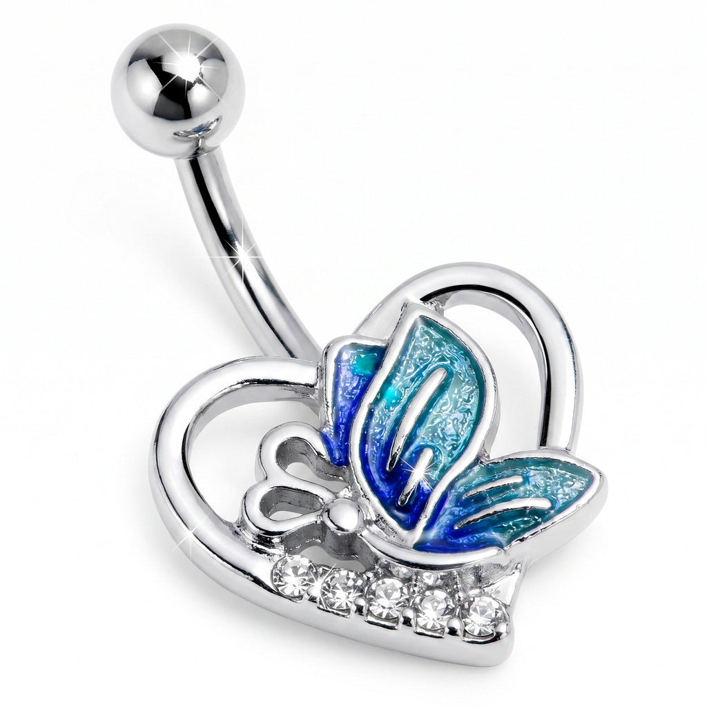 Clear Gem Butterfly Love Heart Blue Belly Ring