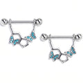 14G 9/16 Blue Gem Hexagon Butterfly Dangle Nipple Ring Set