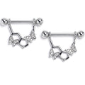 14G 9/16 Clear Gem Hexagon Butterfly Dangle Nipple Ring Set