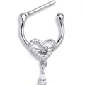 16G 5/16 Clear CZ Gem Asymmetrical Heart Dangle Cartilage Clicker