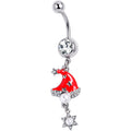 Clear Gem Santa Hat Stars Red Dangle Belly Ring