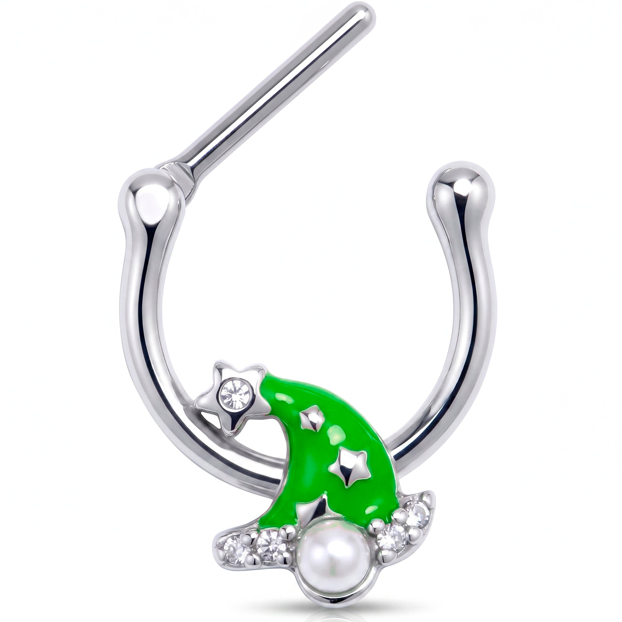 16G 5/16 Clear Gem Santa Hat Stars Green Cartilage Clicker