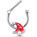 16G 5/16 Clear Gem Santa Hat Stars Red Cartilage Clicker