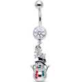 Red Clear Green Gem Opulent Snowman Holiday Dangle Belly Ring