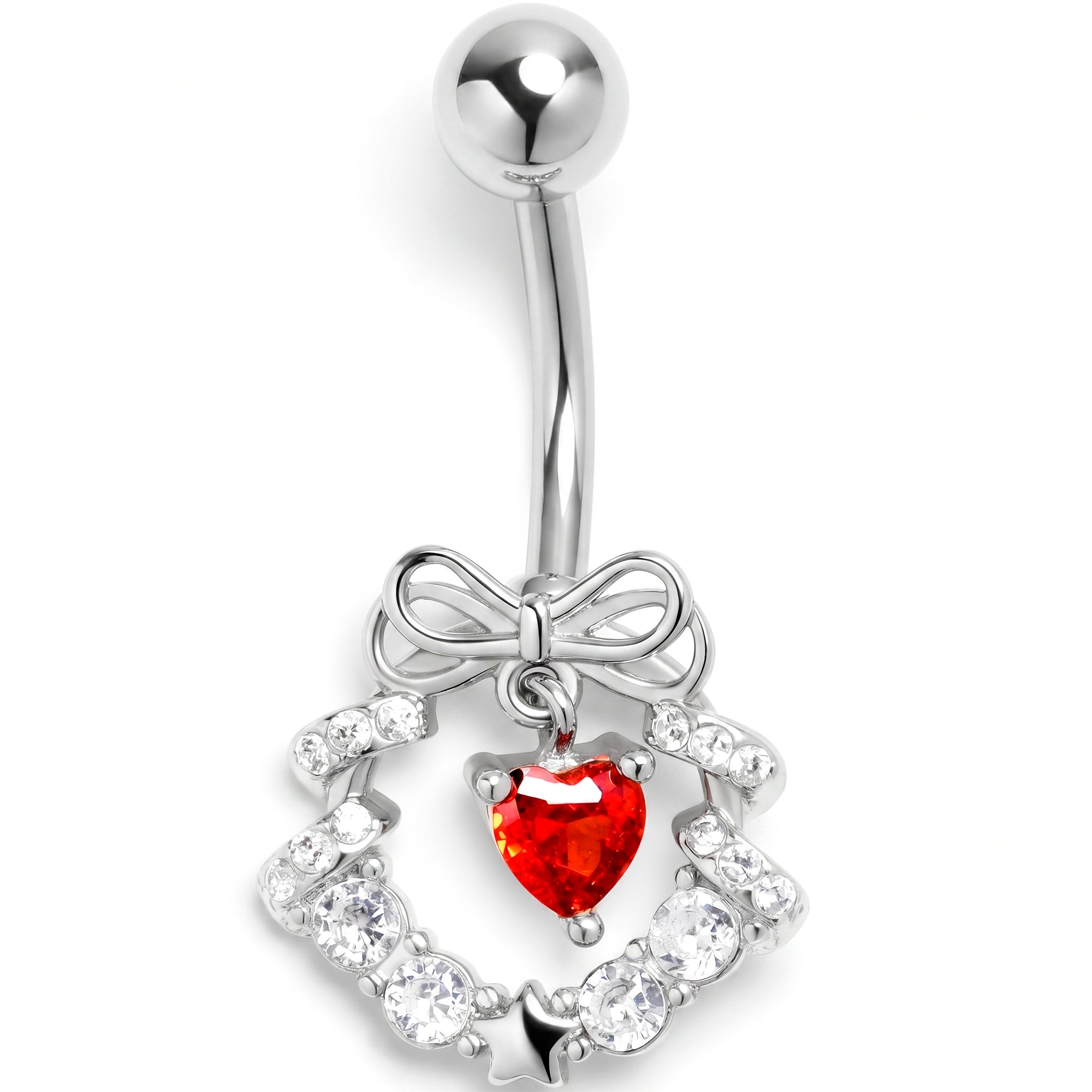Clear Red CZ Gem Heart Wreath of Love Belly Ring