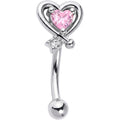 16G 5/16 Pink CZ Gem Wrapped in Heart Curved Eyebrow Ring