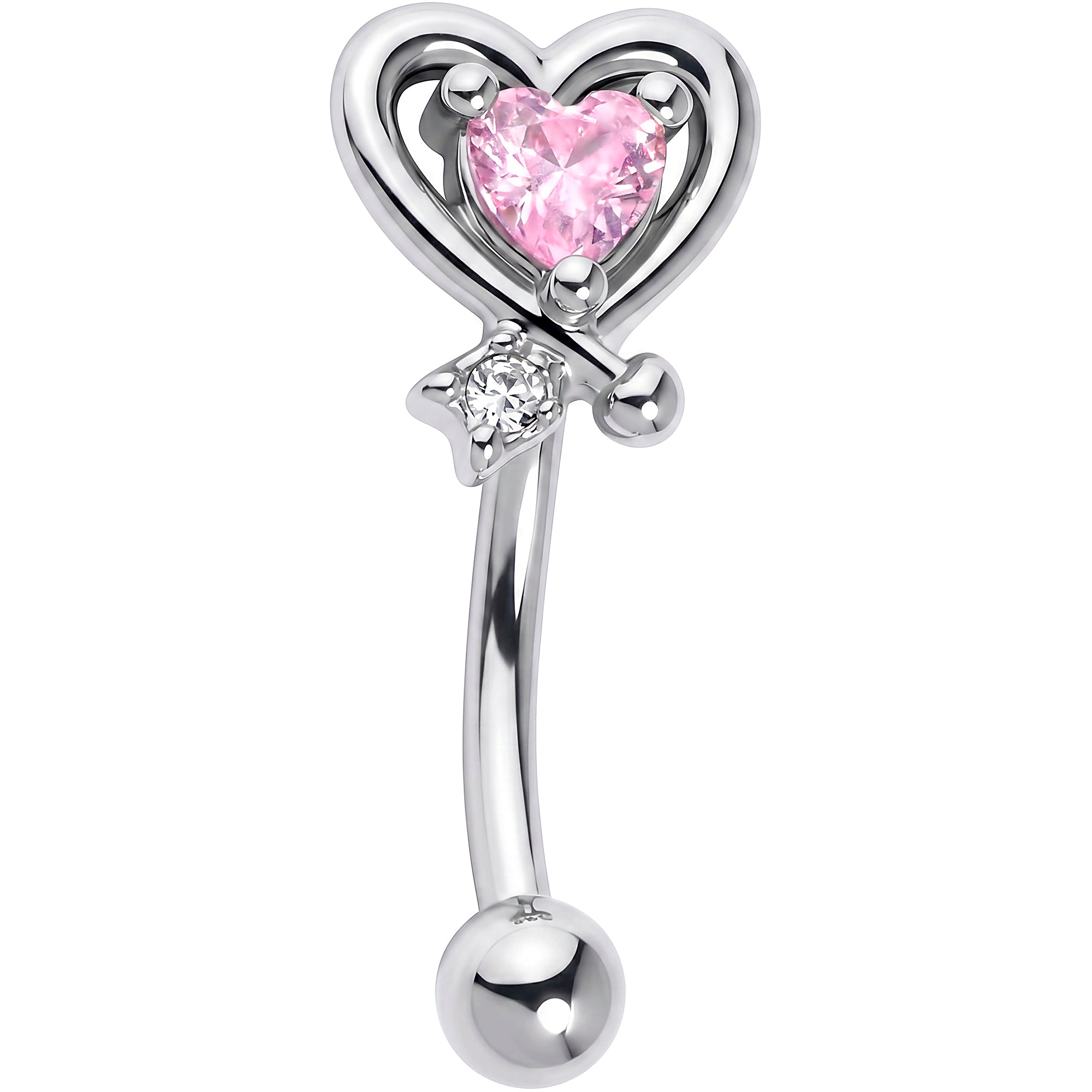 16G 5/16 Pink CZ Gem Wrapped in Heart Curved Eyebrow Ring
