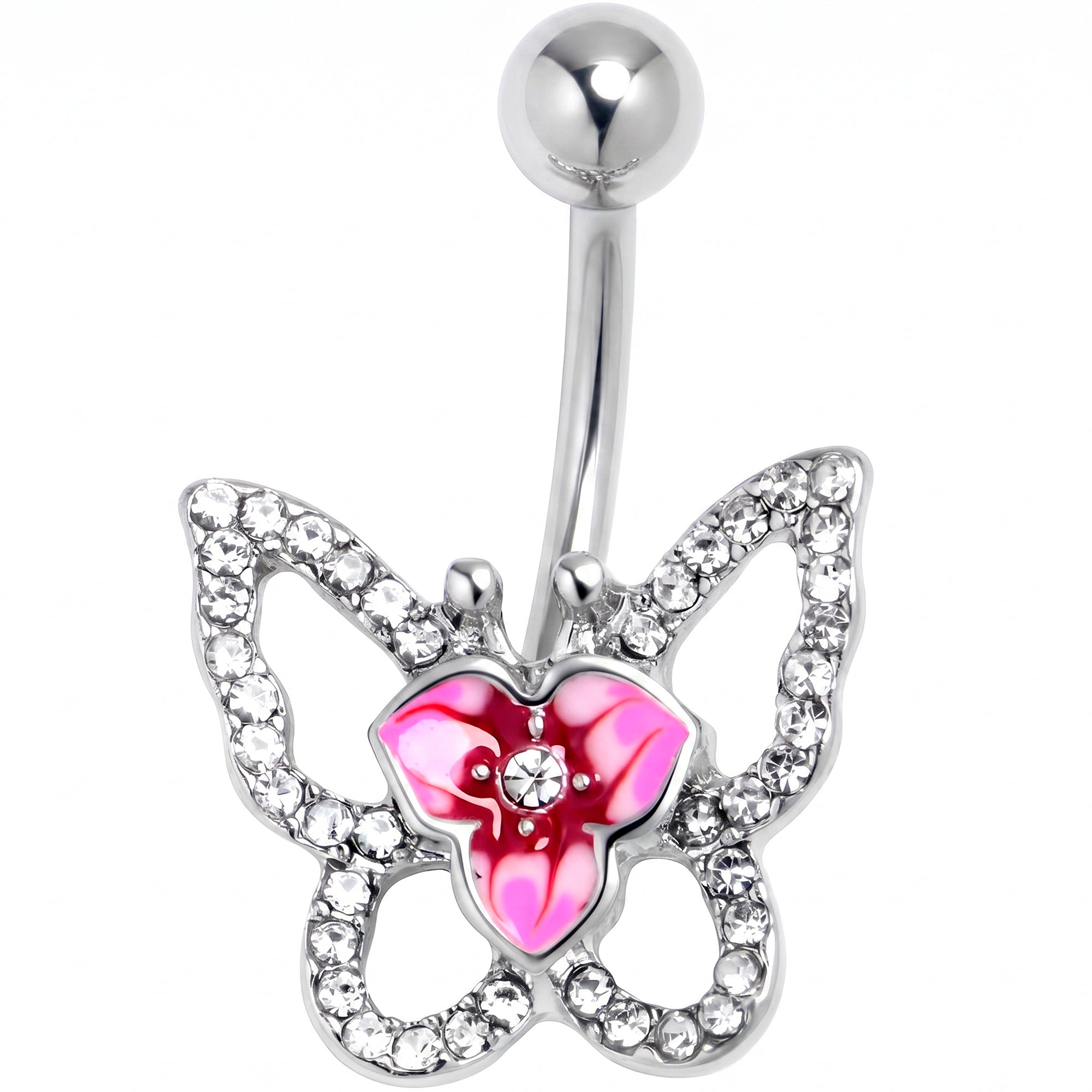 Clear Gem Fabulous Butterfly Pink Belly Ring