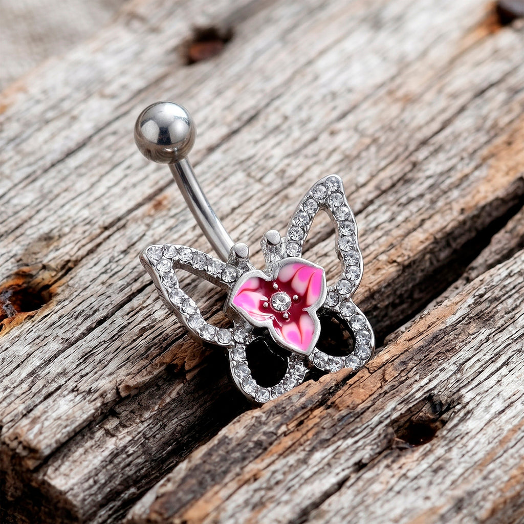 Clear Gem Fabulous Butterfly Pink Belly Ring